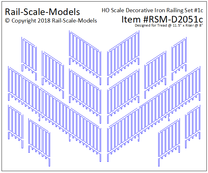 HO Scale Decorative Iron Railing Set 1 ~ Angular 11x8